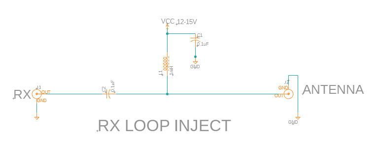 Bias-T for power injection to amplifier.